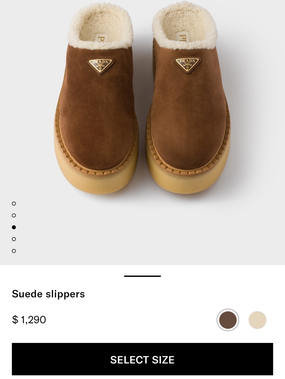 Prada Brown Suede Shearling-Trim Slip-On Loafers